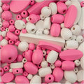John Bead 90g Craft Beads Pink and White Wood Beads with Elastic Nylon Cord
