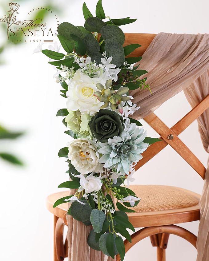 Senseya Artificial Flowers Combo Set, Green Silk Roses, Peonies, Dahlias with Stems for DIY Wedding Bouquets, Baby Shower, Table Centerpieces, Home Decor, Fake Floral Arrangements, Party Decorations