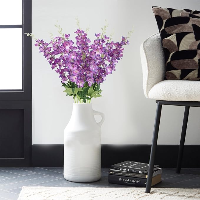 8PCS Delphinium Artificial Flowers 33.5'' Silk Faux Hyacinth Flowers Long Stem Artificial Snapdragon Flowers for Tall Vase Home Wedding Garden Table Centerpieces Decor(Colorful Purple)