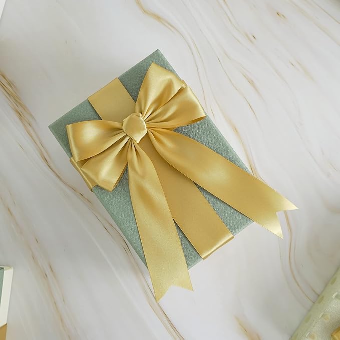 MEEDEE Gold Satin Ribbon 1-1/2 Inch Gold Ribbon Lux Double Faced Satin Ribbons by 50 Yards Polyester Satin Ribbons for Crafts, DIY Crafts, Wedding, Flower Bouquet, Holiday Decorating