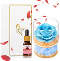 Christmas Birthday Flower Gift for Women Preserved Blue Rose with Light,Rose Essential Oil Set,Forever Flower Rose Gifts for Girlfriend Wife Mom Gift for Birthday, Anniversary,Thanksgiving,Valentines