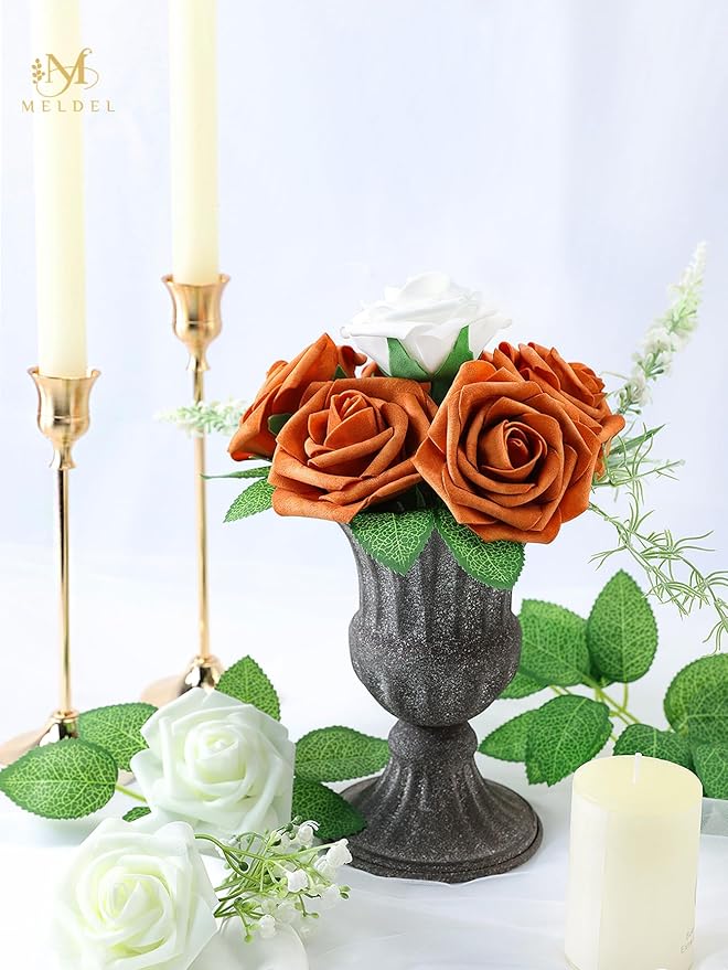 Meldel Artificial Flower 25pcs Real Touch Ivory Fake Foam Roses with Stems for DIY Wedding Bouquets Gifts White Bridal Shower Faux Floral Centerpieces Arrangements Home Party Tables Decorations