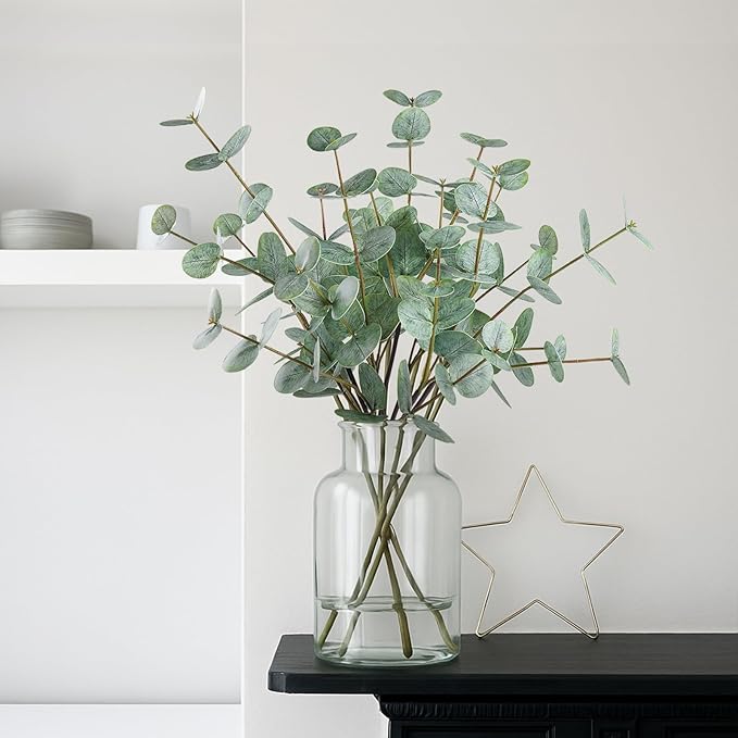 6pcs Real Touch Artificial Eucalyptus Stems Dual-Sided Lifelike Leaves Fake Eucalyptus Plants for Wedding Flower Arrangement Centerpiece Bouquet Home Office Decor(Gray Green)