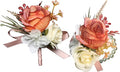 Corsage and Boutonniere Set Corsage Wistlet Terracotta Corsage Wrist Artificial Flower Perfert for Proms | Weddings for Bride,Bridesmaids, Groom,Groomsmen Decor (Terracotta)