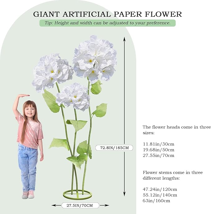 3Pcs Hydrangea Artificial Flower Decorations, Giant Flowers Wedding Decorations for Reception for Baby Shower Birthday Christmas Party Banquet Backdrop Shop Window Display Props (White)