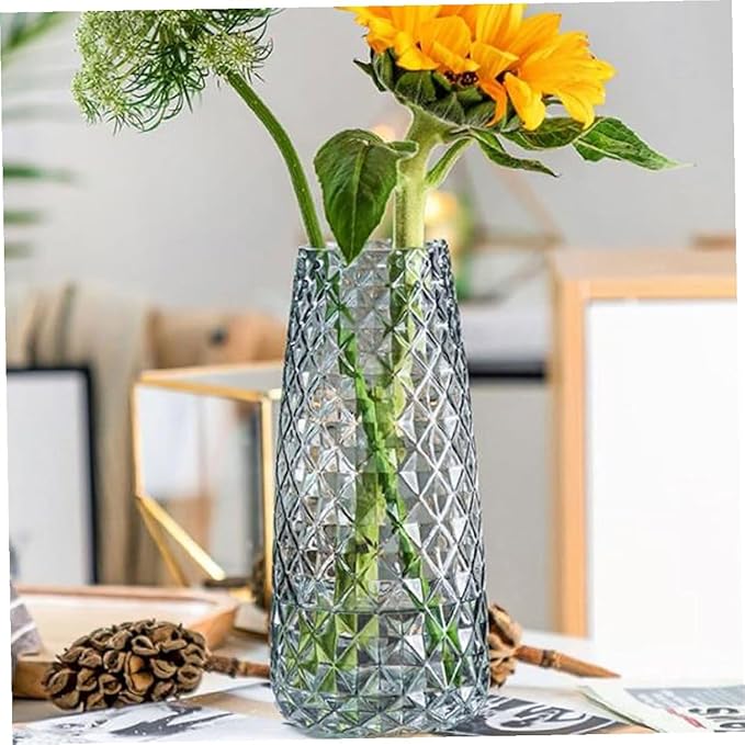 Square Glass Vase Smoky Transparent Hydroponic Plant Container for Indoor Outdoor Home Decor Simple Artistic Flower Arrangement Holder