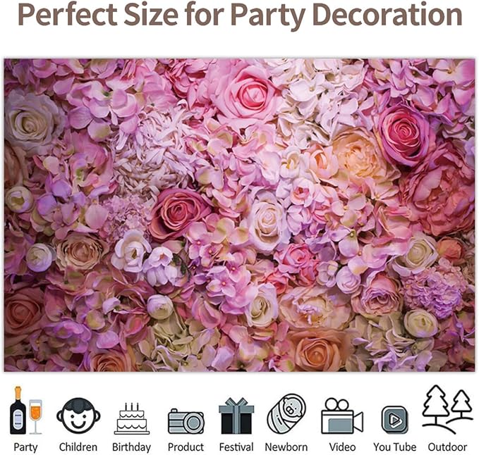 10x8ft Vinyl XMJJKUF Pink Floral Backdrop Flower Colorful Wedding Ceremony Girls Bridal Shower Background Birthday Party Decortaions Banner Portrait Photo Shoot Props