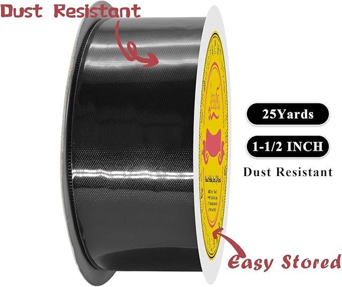 Double Face Black Satin Ribbon 1-1/2 inch X 25 Yards Polyester Black Ribbon for Gift Wrapping Very Suitable for Weddings Party Hair Bow Invitation Decorations and More