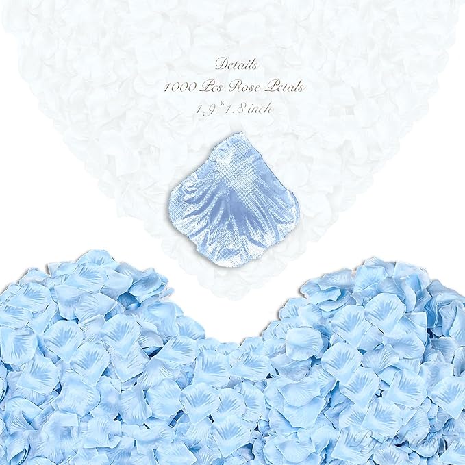1000Pieces Rose Petals, Artificial Flower Petals Fake Rose Petals Silk Red Rose Petals for Romantic Night,Wedding,Proposal Anniversary Flower Decorations (Light Blue)
