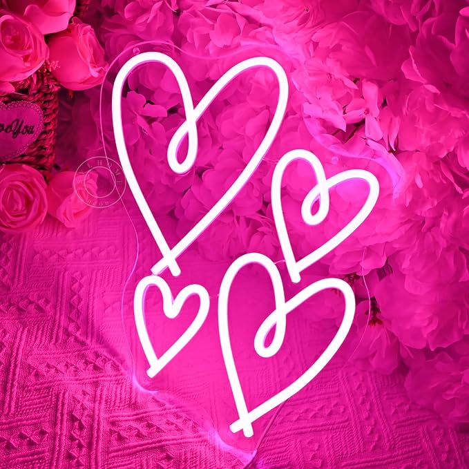 SYLHOME Pink Heart Led Neon Light Sign Bedroom Wall Sign Decor Valentines Day Love Mothers Day Christmas Wedding Birthday Backdrop Sign USB 13.8"X9.3"