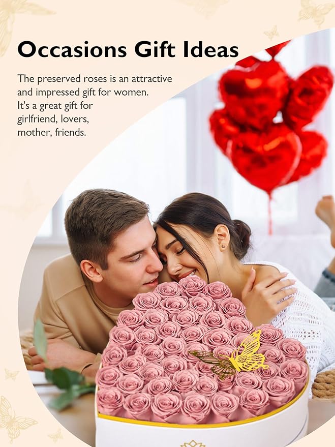 Eterfield 47 Forever Flowers in Heart Shape Box, Preserved Roses That Last a Year Preserved Flowers Birthday Gifts for Her Mom Women Wife Anniversary Valentines Day Mothers Day Christmas, Dusty Pink
