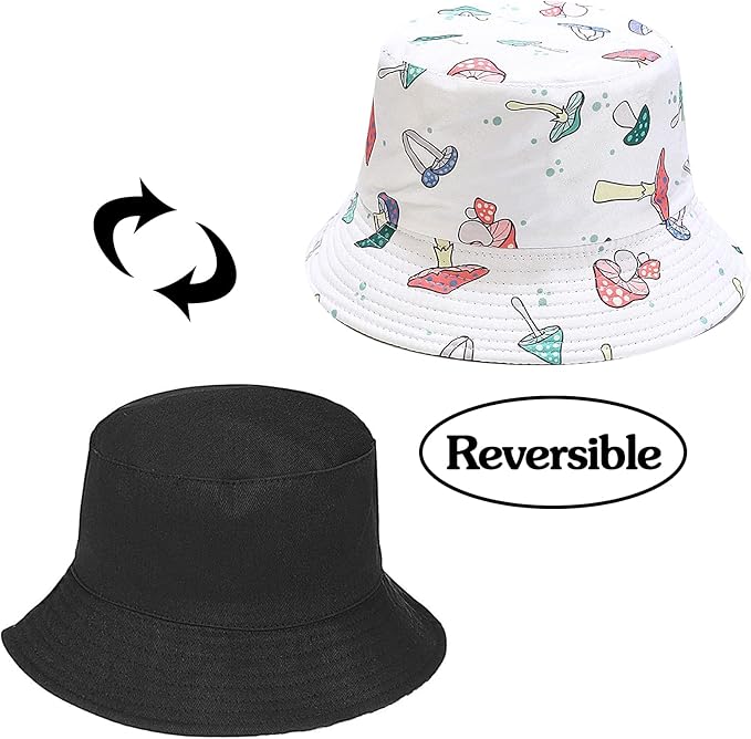 XYIYI Cute Bucket Hat Beach Fisherman Hats for Women, Reversible Double-Side-Wear