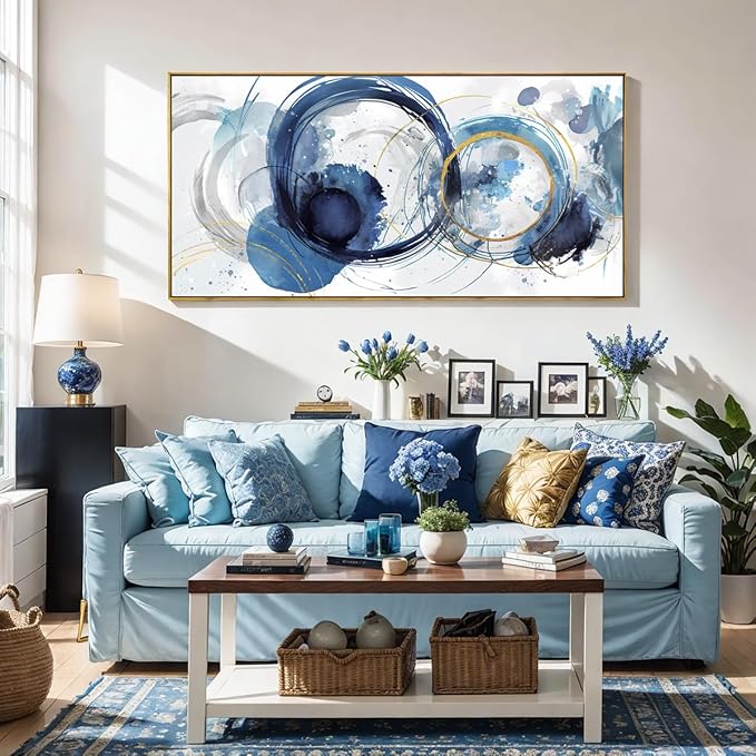 Wall Art Abstract Art Paintings Blue Fantasy Colorful Graffiti on White Background Modern Artwork wall Decor for Living Room Bedroom Kitchen 20"x40" with Framed