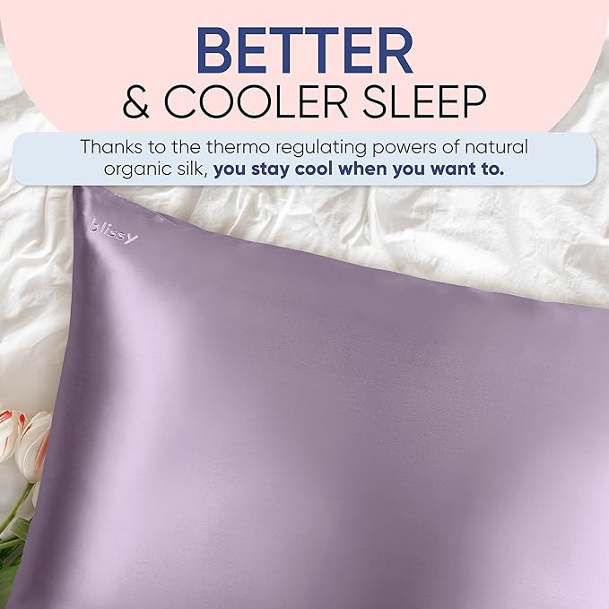 Blissy Silk Pillowcase - 100% Pure Mulberry Silk - 22 Momme 6A High-Grade Fibers - Silk Pillow Cover for Hair & Skin - Regular, Queen & King (Lavender, Queen)