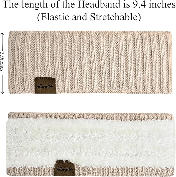 Loritta Womens Ear Warmers Headbands Winter Warm Fuzzy Cable Knit Head Wrap Fleece Lined Gifts