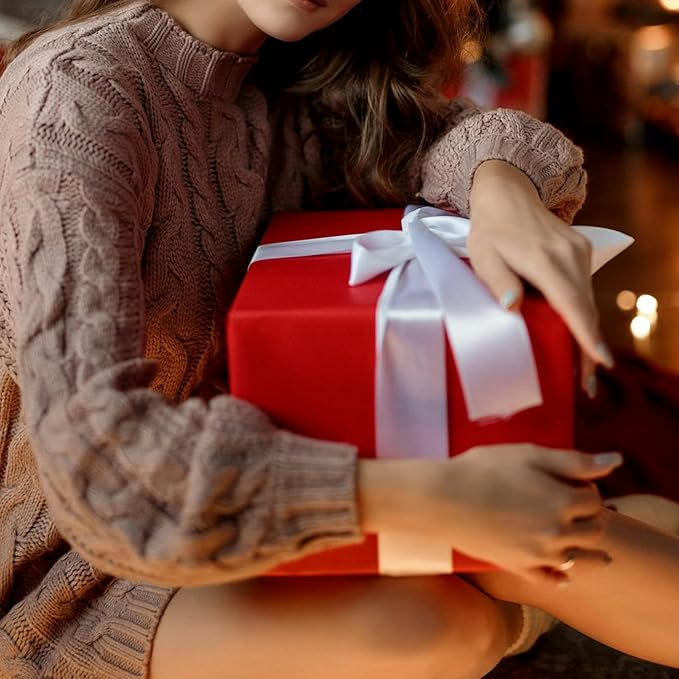 100 Yards White Satin Ribbon Polyester Ribbon for Gift Wrapping Very Suitable for Weddings Party Hair Bow Invitation Decorations and More（1-1/2 inch X 50Yards X 2 Roll）