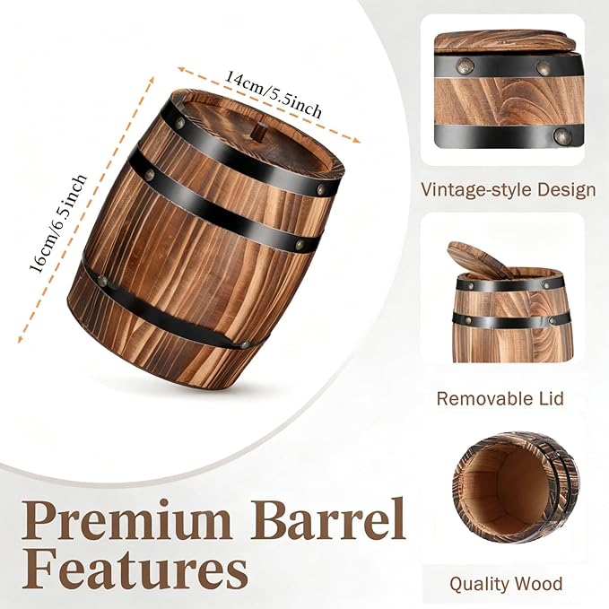 Wood Wine Barrel Vase 6" x 5" – Mini Barrel Rustic Wooden Flower Vase Planter for Wedding Reception, Party Table Decoration,Home Indoor Outdoor Garden, Kitchen,Planting (1)
