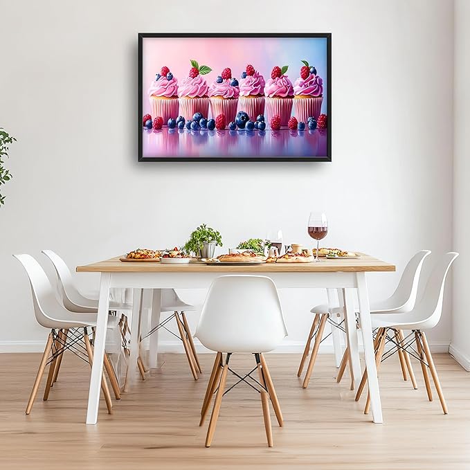Pink Dessert Large Wall Art Framed Wall Decor for Living Room Cupcakes Pictures Oversized Canvas Print Painting Modern Extra Large Framed Artwork for Bedroom Office Home Decor 36"x24"