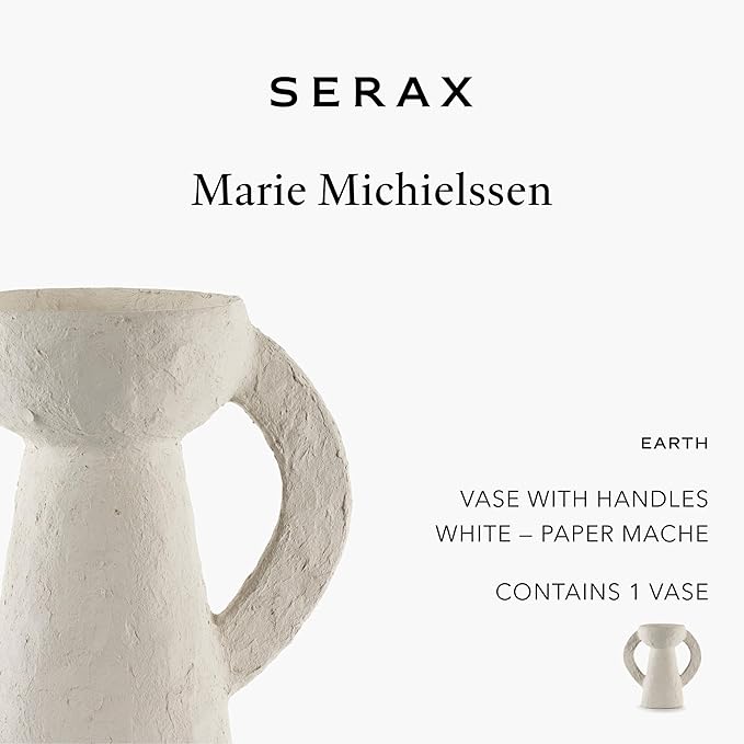 Serax Decorative Vase with Handles | Earth interior accessories by Marie Michielssen | White Paper Mache Home Decor Living Room on Coffee Table | Kitchen Decorations | Entryway Table Decor Shelf Pot L