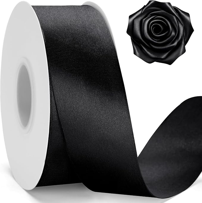 KINGLAKE Black Satin Ribbon - 1 1/2'' x 100 Yards Polyester Black Ribbon for Gift Wrapping, Halloween, Wedding, Party Decoration, DIY Crafts, Floral Bouquets and Wreath Bows