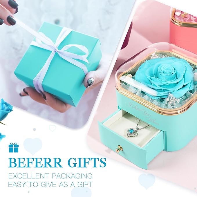 Beferr Preserved Rose with Necklace for Mom Birthday Gifts Eternal Roses Fresh Flowers for Delivery Prime Christmas Day Gifts for Her Mother Grandma Wife Sister Daughter Girl Friends