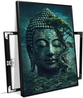 Buddha statue wall art canvas wall decor aesthetic picture mystical nature art for tranquil home and spiritual space 16x24in Metal blackFramed