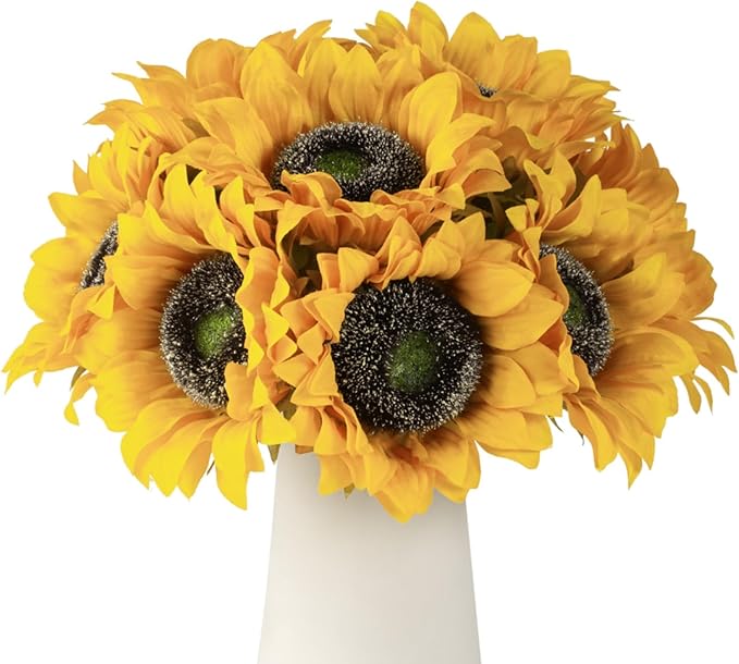 DuHouse 12pcs Artificial Sunflowers with Long Stems 5.5" Silk Sunflowers Bulk for Wedding Home Garden Outdoor Party Decoration(Yellow)