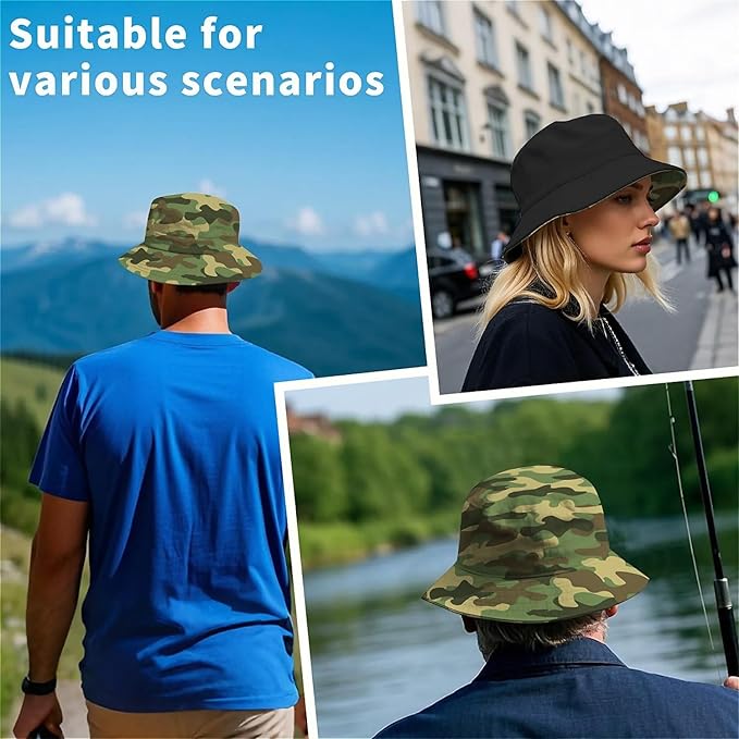 Bucket Hat for Women Men Unisex Sun Cap Packable Outdoor Fisherman Hat Headwear,Reversible Double-Side-Wear