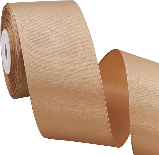 TONIFUL 2 in x 25 Yds Wide Gold Satin Ribbon Solid Fabric Ribbons Roll for Crafts Chair Sash Valentine's Day Gift Wrapping Invitation Cards Floral Hair Bows Sewing Party Wedding Car Decoration