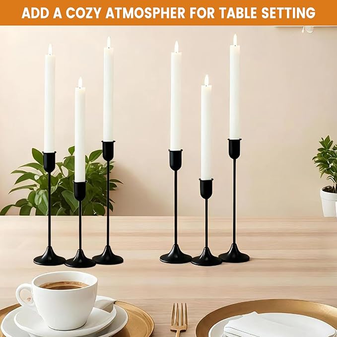 6 Pcs Black Candle Holders Set, Vintage Home Decor – Modern Taper Candlestick Holders for Wedding, Table Centerpieces – Great Gift for Housewarming, Birthday Parties, Wedding & Christmas Season