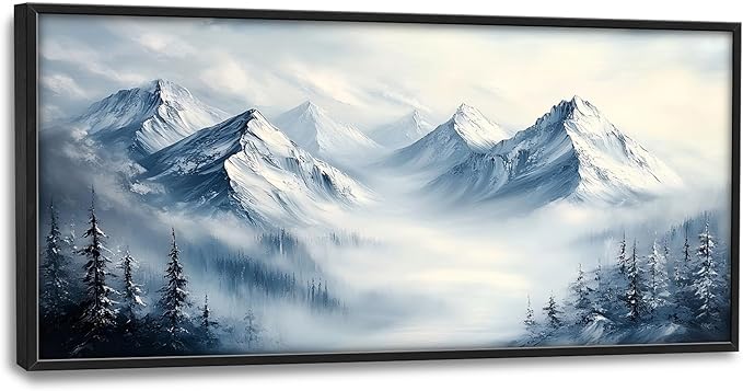 Snow Mountain Large Wall Art Framed Wall Decor for Living Room, Mountains Pictures Oversized Canvas Print Painting Modern Extra Large Framed Artwork for Bedroom Office Home Decor 60"x30"