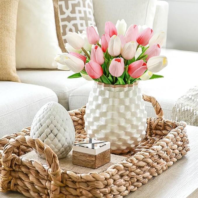 Beferr 18pcs Tulips Artificial Flowers Faux Tulip Real Touch Tulip Fake Flowers Bouquets Arrangements for Mothers Day Spring Easter Wedding Home Table Decor Colorful