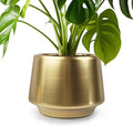 Gold Indoor Plant Pot 7 Inch Large Ceramic Planter With Drainage Hole - Modern Brass Flower Pot Centerpiece Vase - Decorative Greenery Potted for Indoor Plants