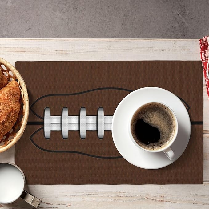 Football Placemats Set of 4, American Sports Double-Sided Table Mats for Home Party Indoor 4 PCS 12x18 Inch