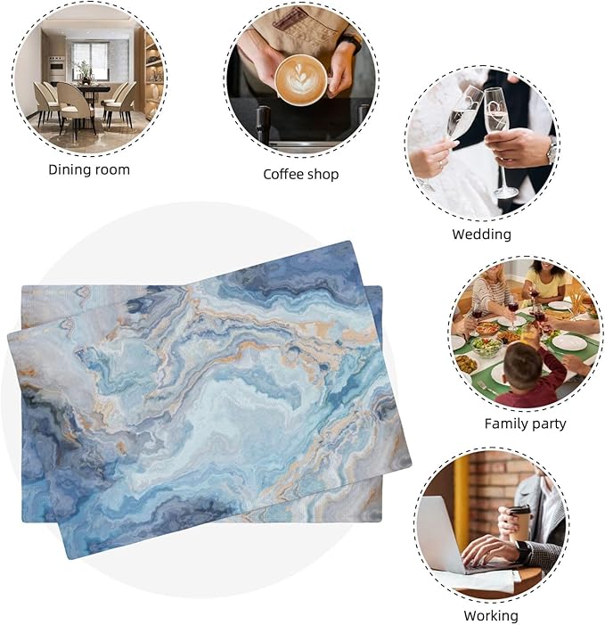 Placemats 4 pcs Marble Double-Layer Imitation Linen Place Mats Non-Slip Heat-Resistant Tablemats for Home Restaurant Hotel 18×12 Inch
