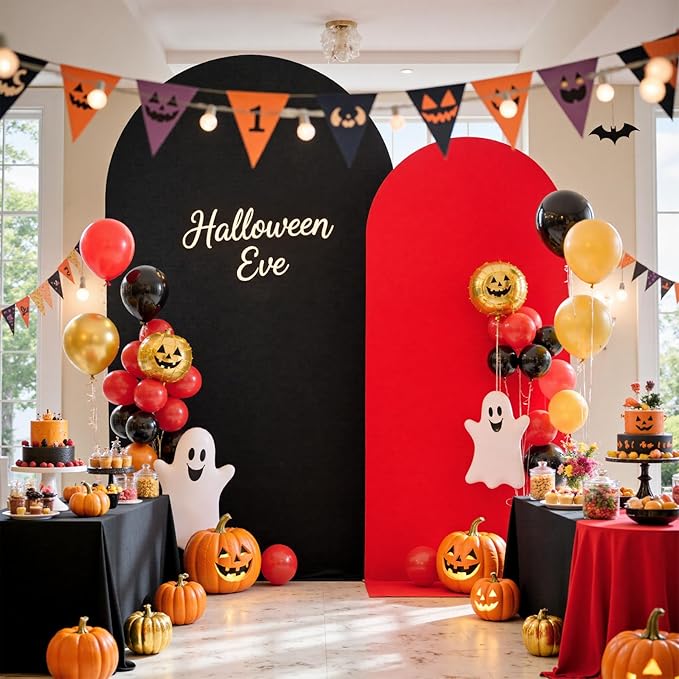 Black Red Arch Backdrop Cover Set of 2-7.2ft 6ft Dual Color Wedding Arch Cover-Wrinkle Free Stretchy Spandex Fitted Chiara Arch Stand Cover for Black Red Theme Birthday Party Photo Photography