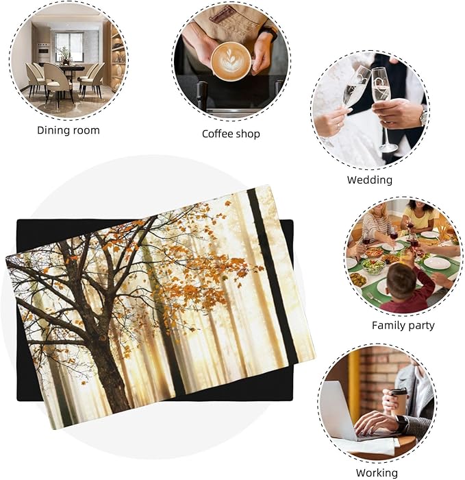 Autumn Forest Placemats Set of 4,Kitchen Table Mats for Dining Outdoor Home Decor Linen 12x18 Inch 4 PCS, Style-9