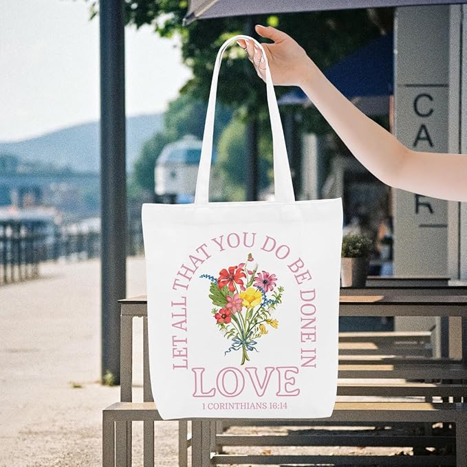 Floral Christian Gifts Religious Gifts Makeup Bag, Canvas Tote Bag Grocery Bags for Yoga Totes for Women Birthday