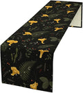 Magical Forest Table Runner, Rustic Country Wild Yellow Mushrooms Plants Botanical Herbs Print Table Runner for Holiday Farmhouse Kitchen Dining Table Decor, 13x70inch