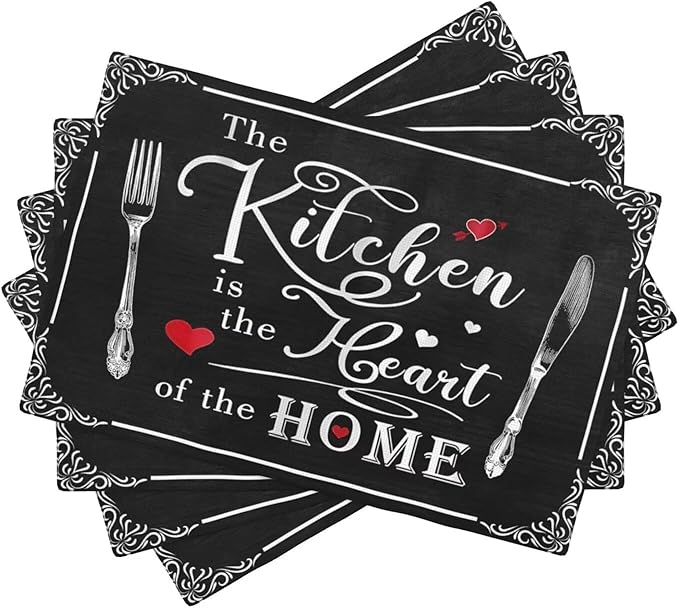 Fork Spoon Kitchen Table Placemats Set of 4 Retro Country Cooking Theme Place Mats for Home Party Indoor Holiday Rustic Washable Heat Resistant Table Mats 12 x 18 Inch