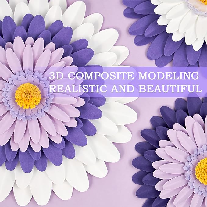 17PCS Purple Paper Flowers Decorations for Wall Artificial 3D Giant Daisy Paper Flowers Classroom Bulletin Board Floral Backdrop Hanging for Tea Party Wedding Baby Shower Purple Birthday Decorations