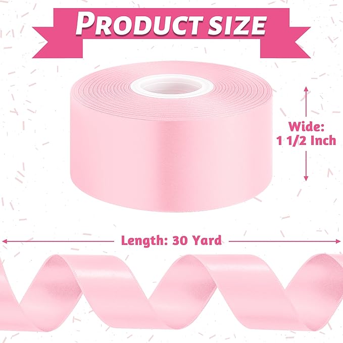 Fullive 1 1/2 Inch Pink Ribbon, 30 Yards Pink Ribbon for Gift Wrapping, Polyester Satin Mothers Day Ribbons for Wedding Baby Shower Valentines Day Decorations DIY Bows Breast Cancer Awareness Crafts