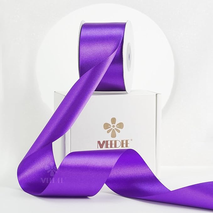 MEEDEE Purple Satin Ribbon 2 Inch Purple Ribbon Lux Double Faced Ribbons by 25 Yards Silk Satin Ribbons for Gift Wrapping, Weddings, Flower Bouquet, Holiday Decorating