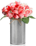Domensi 5.91 in High Farmhouse Vase Decor Galvanized Metal Flower Vase with Twine Bow Vintage Rustic Tin Flower Buckets for Artificial Floral Table Container DIY(Iron Color,1 Pcs)