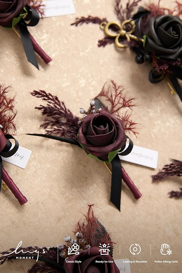 Ling's Moment Boutonniere for Men Wedding,Set of 6 , Groom and Groomsmen Boutonniere for Wedding Homecoming Halloween Ceremony Anniversary, Dinner Party, Prom Flowers and Fall Vintage Wedding