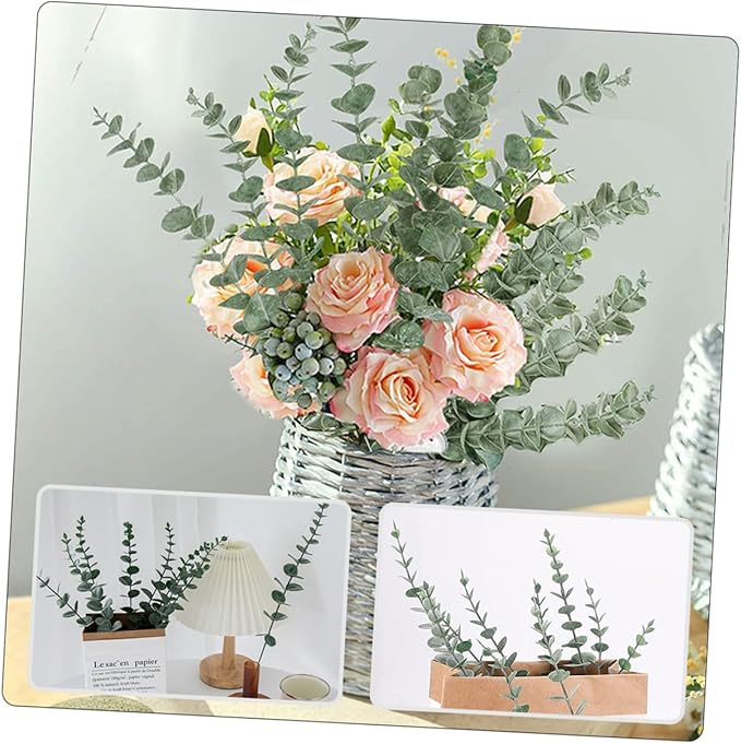 DOITOOL 24pcs Simulated Eucalyptus Leaf Bundle Fake Plant Ornament for DIY Floral Arrangement Realistic Greenery Decoration for Home Office Wedding Centerpieces