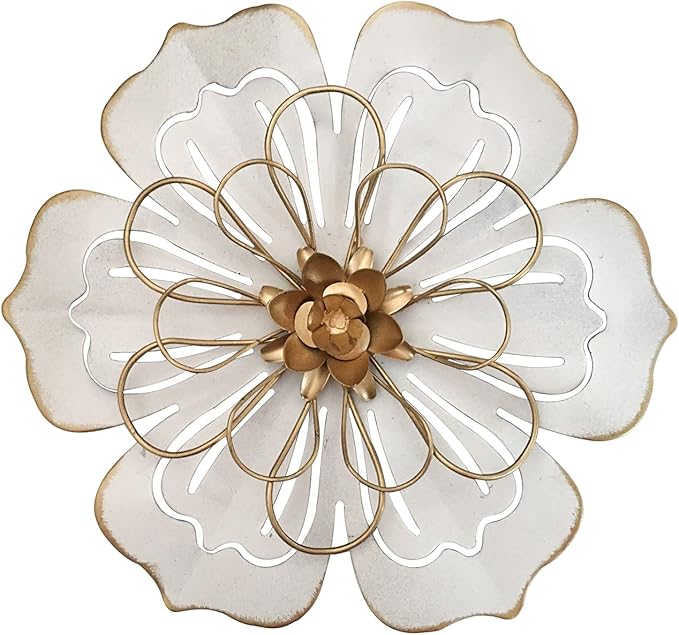 Metal Flower Wall Art Decor, 8.3" Rustic Modern Floral Sculpture, Distressed Iron Wall Hanging Home Decoration Accent Artworks for Indoor Kitchen Bedroom Living Room Office Outdoor Garden Patio - 06