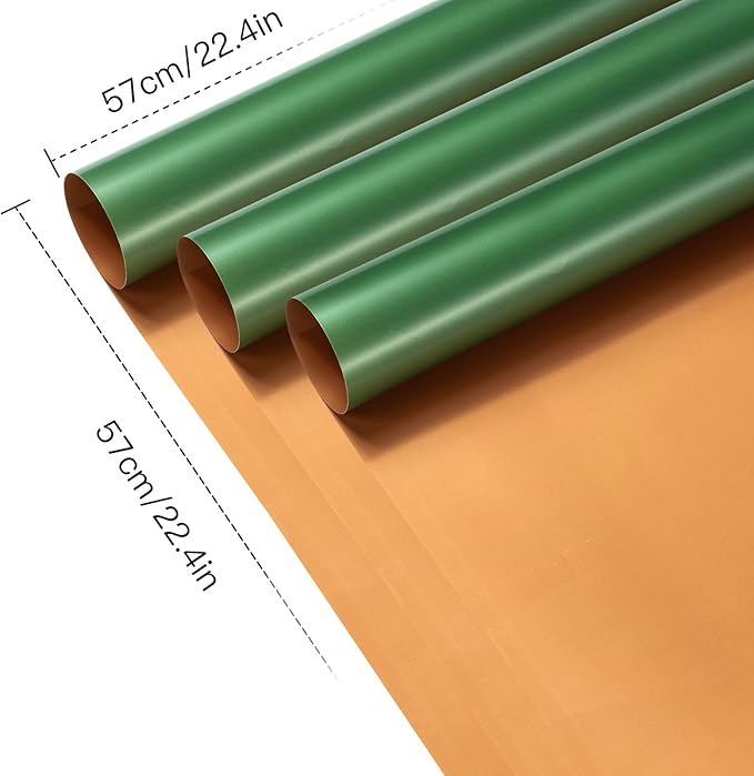 LeZakaa 20 Sheets Christmas Flower Wrapping Paper, Retro Green and Bronze Gold Design Waterproof Reversible Floral Bouquet Paper, for Valentines, Mothers Day, Party, Birthday, Wedding, Baby Shower