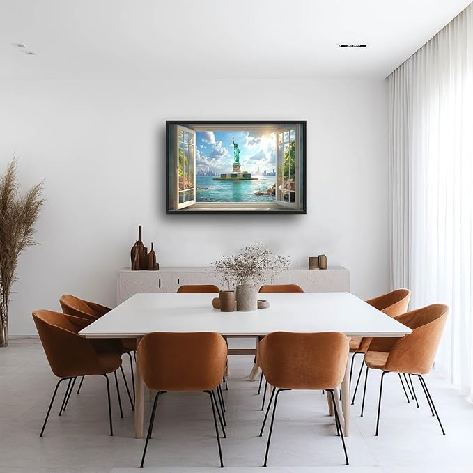 Statue of Liberty Large Wall Art Window Pictures Wall Decor Landmark Canvas Landscape Print Painting Modern Artwork Home Decoration for Living Room Bathroom Bedroom Office Framed 36"x24"
