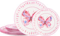 U-QE 20Pcs Pink Plastic Plates for Party - Pink Butterfly Plates Disposable Heavy Duty includes 7.5" Dessert & 10.25" Dinner Plates, Ideal Suitable for Baby Shower, Garden Gathering and Themed Event